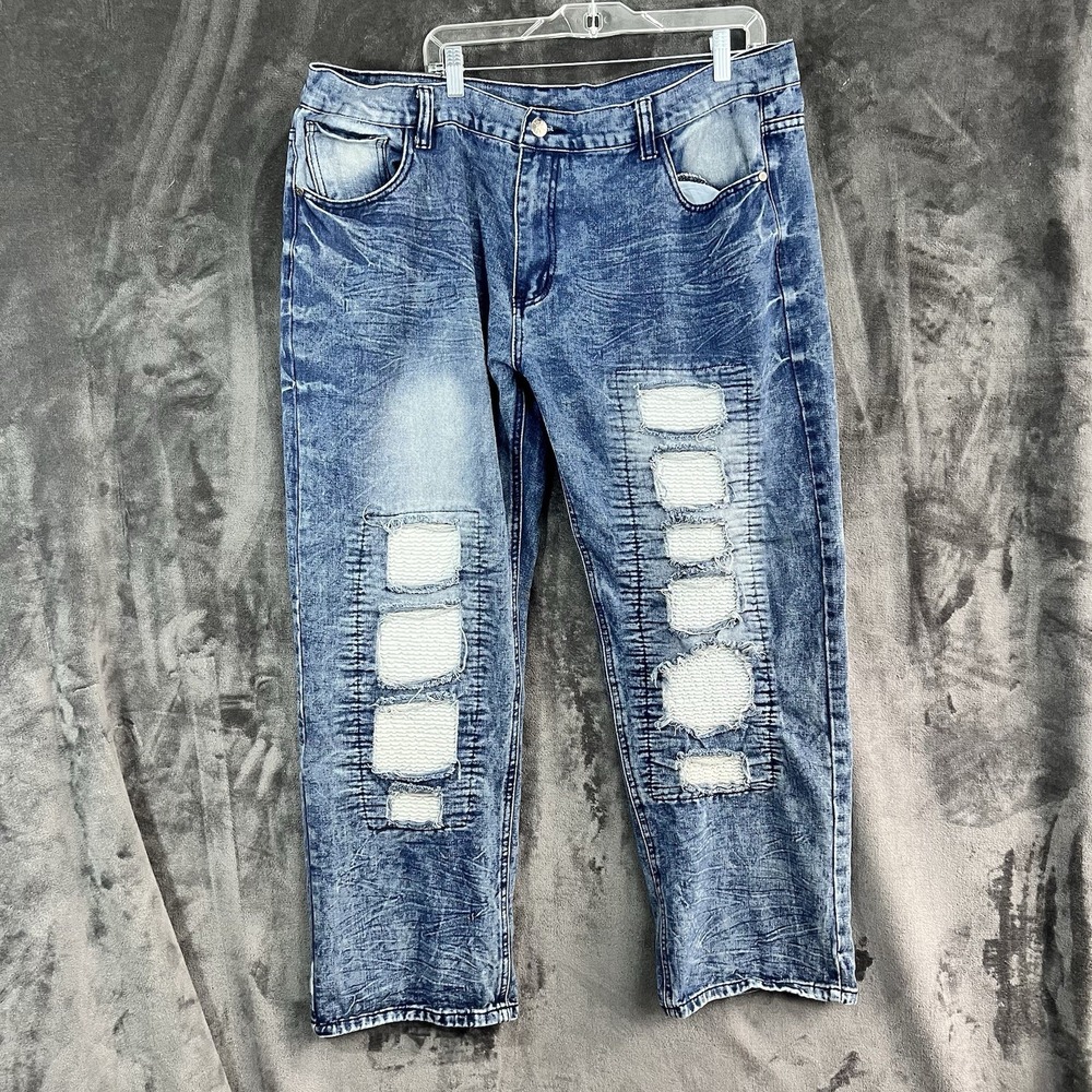 Red Ape Jeans Mens Size 44 Blue Distressed Bleach Wash Baggy Streetwear Denim